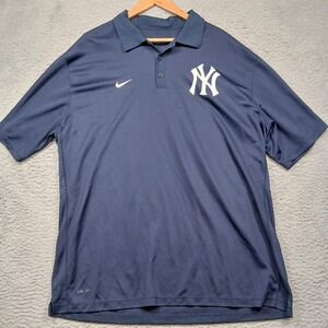 New York Yankees Polo Shirt Mens 2XL Navy MLB Baseball Nike Dri-FIT Performance‎